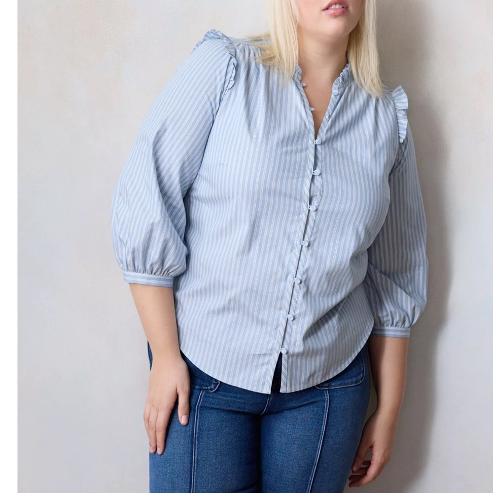 LC Lauren Conrad Light Blue Striped Blouse